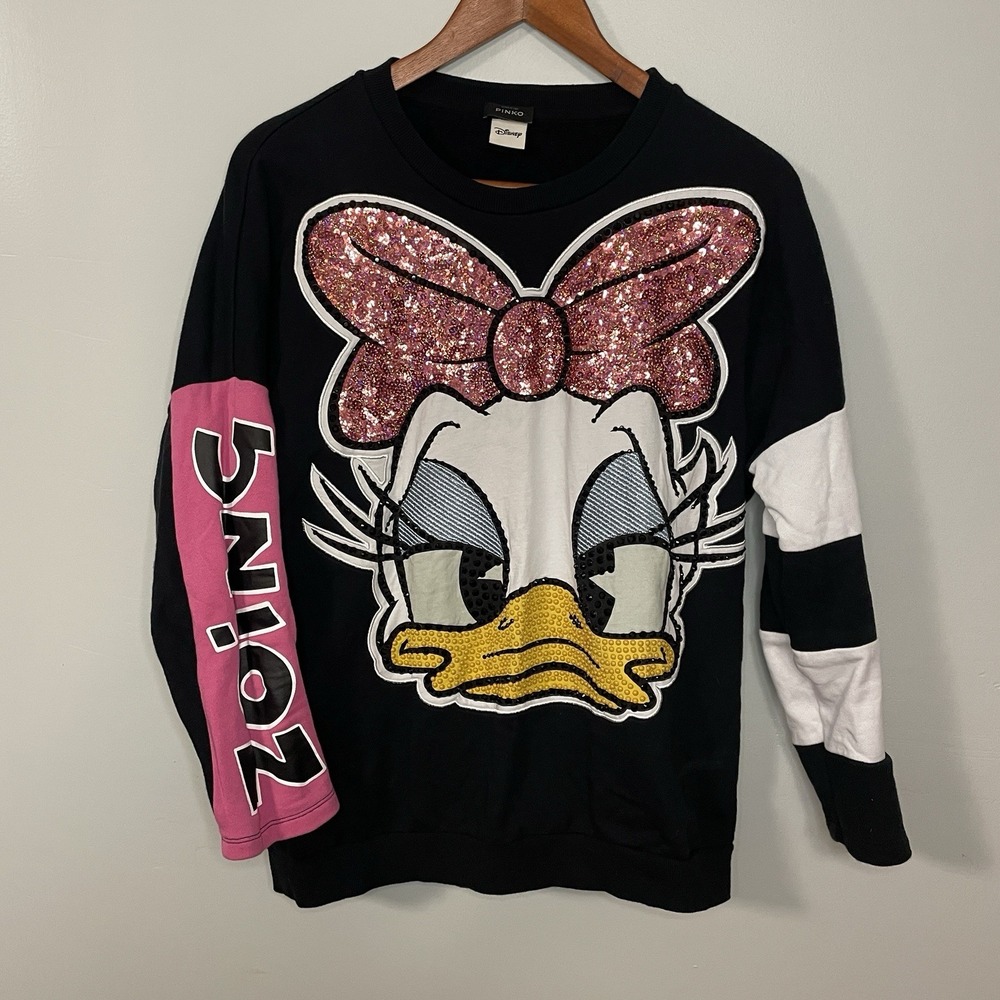 Pinko Disney Daisy Duck Sweatshirt Diamante Sequin Pullover Top Size M